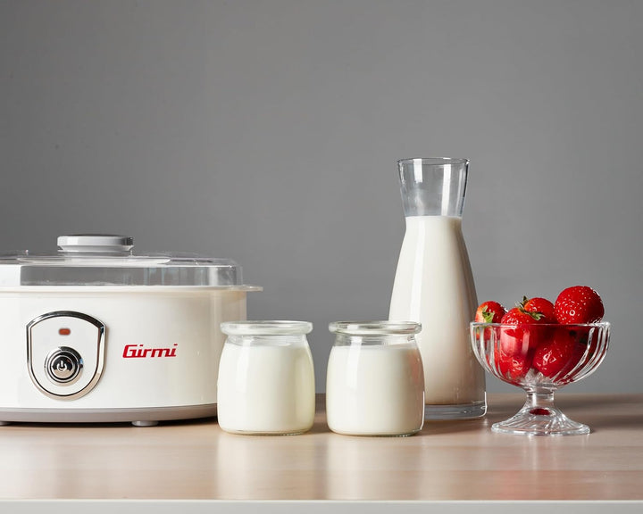 Girmi YG03 Joghurtbereiter, Betriebstemperatur 42–50°C, 7 Glasbehälter à 180ml, Transparenter Deckel