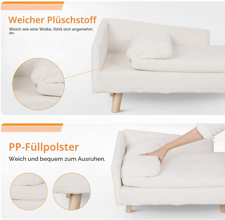 BingoPaw Luxus katzensofa Haustiersofa mit Rückenlehne Plüsch Kissen Holzbeinen, Hundesofa für klein