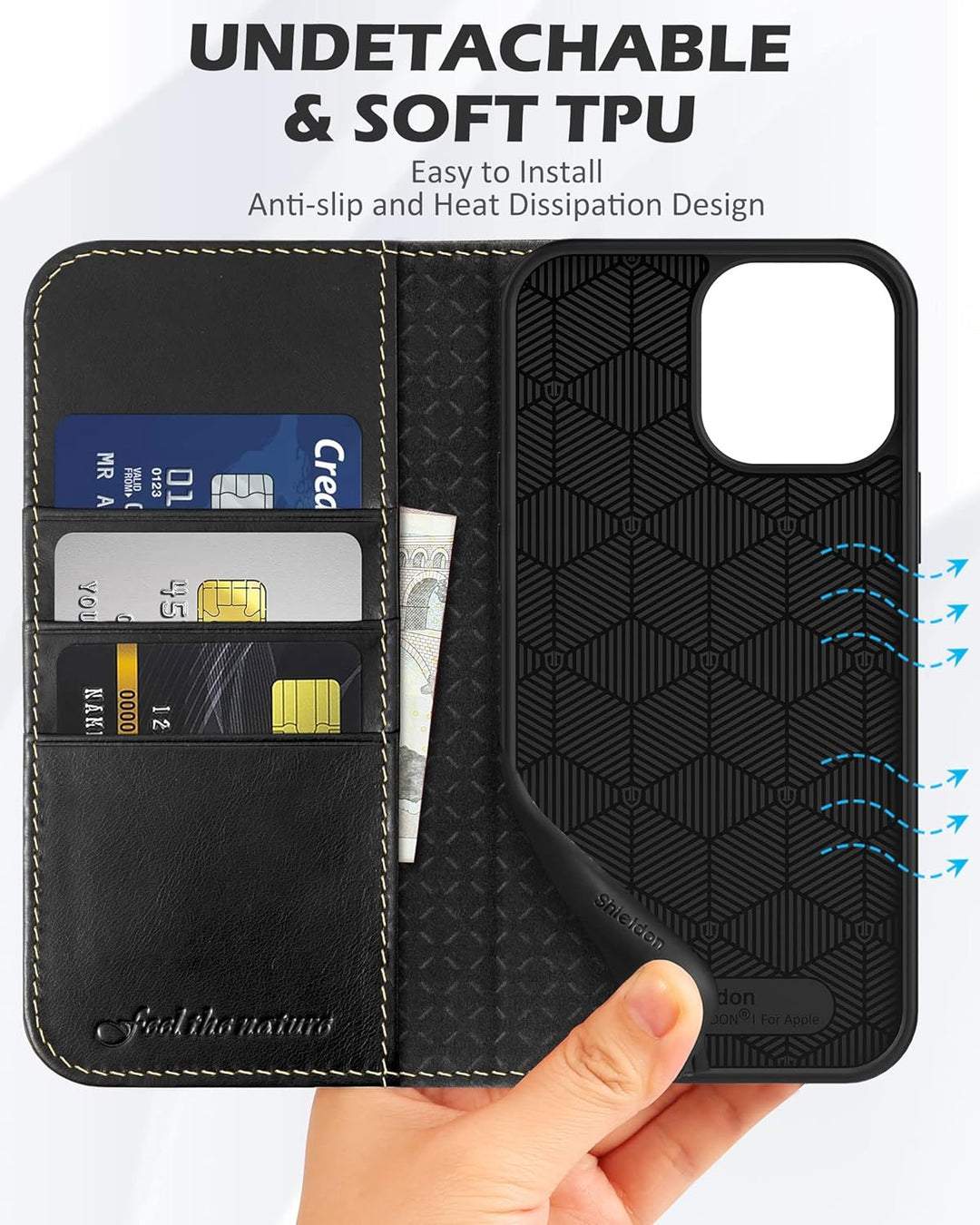 SHIELDON Hülle für iPhone 13 Pro Max, Stossfeste Schuzhülle [Echtleder] [Kartenfach] [Stand] [Verdic