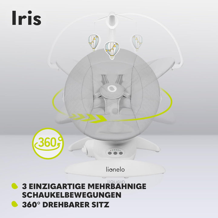 LIONELO Iris Elektrisch Babywippe 360o drehbar für Babys bis zu 9 kg Verstellbare Rückenlehne, 5 Wie