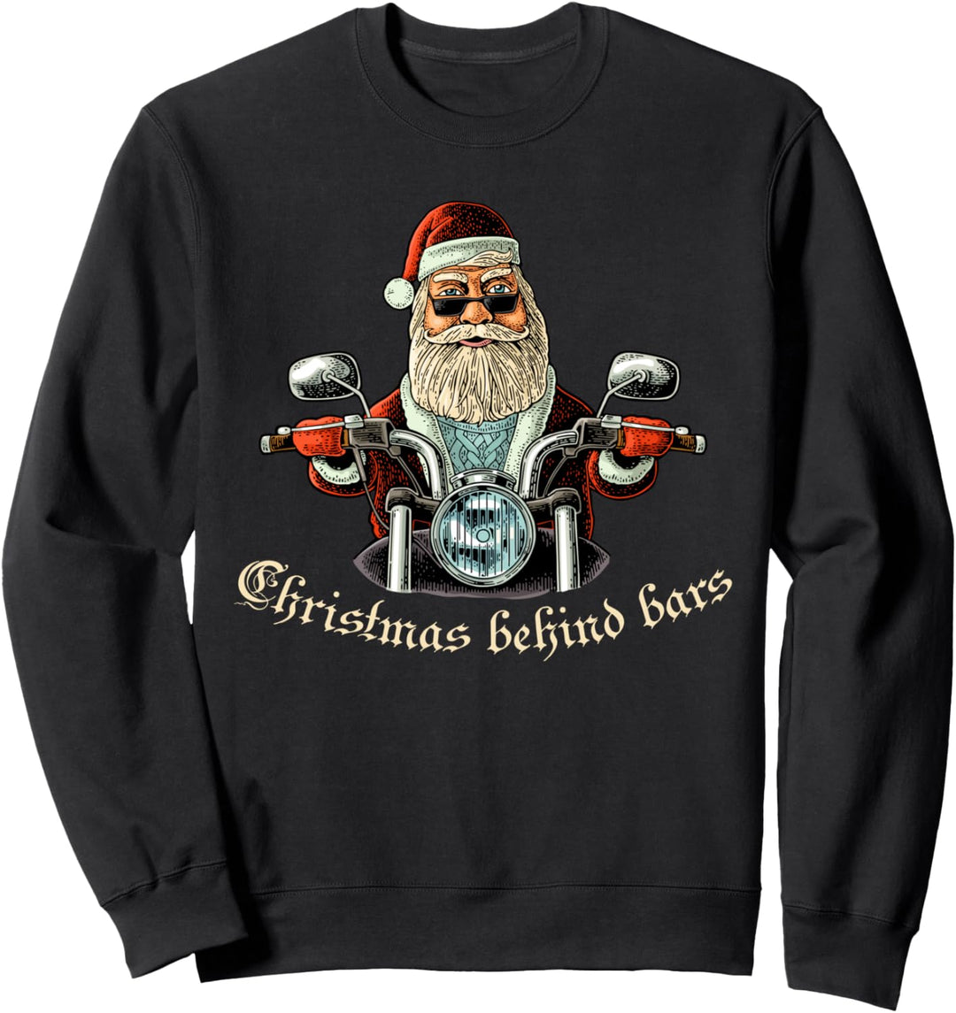 Weihnachtsmann Motorrad Shirt Lustiges Weihnachten hinter Griffen Sweatshirt