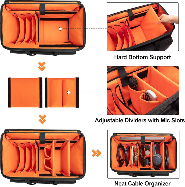 Trunab DJ Tasche Trolley mit Hart Gepolstertem Boden, Abnehmbaren Trennwänden und Dolly, DJ Kabel Ta