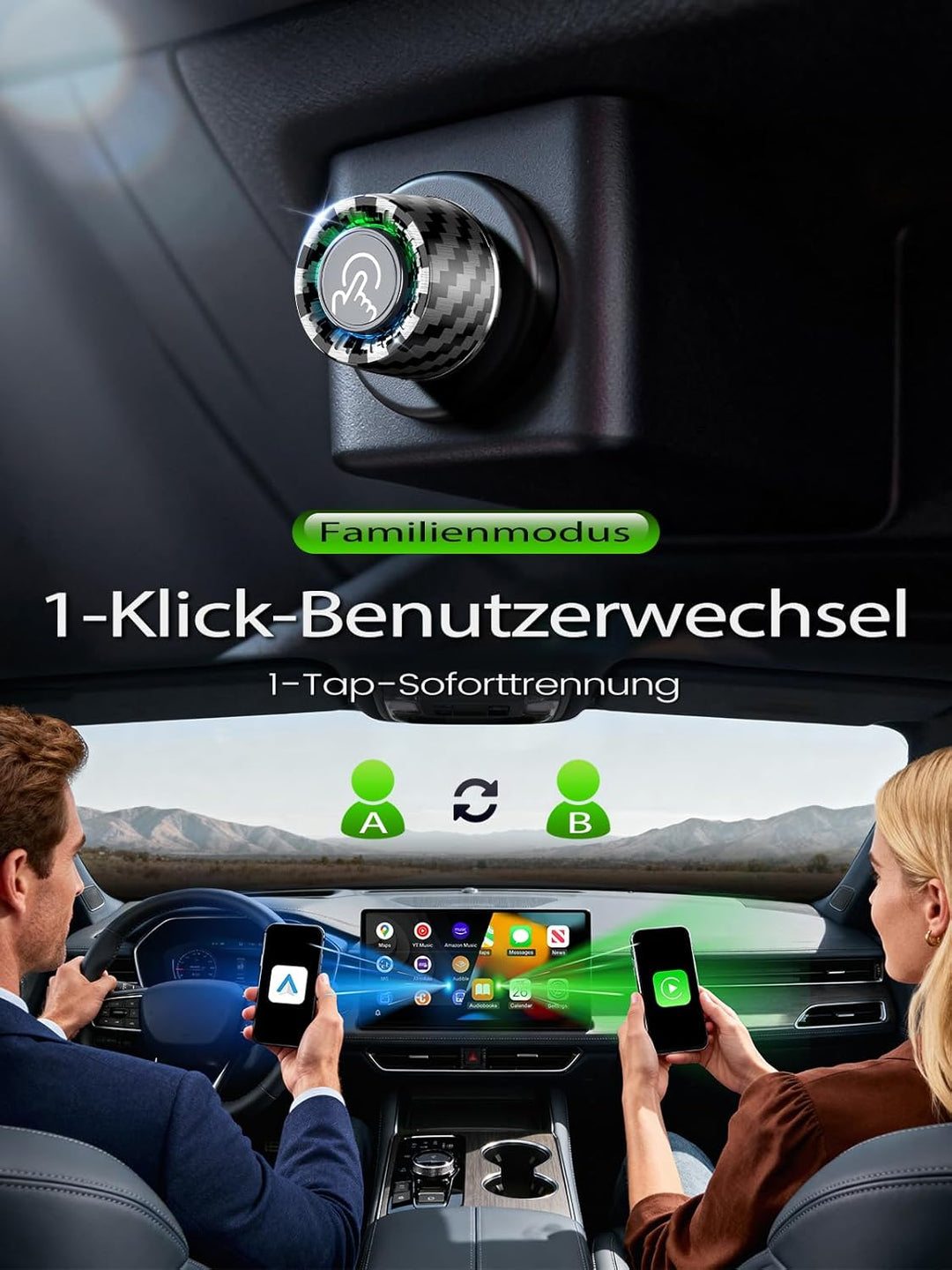 Versteckter CarPlay Wireless Adapter – Benutzerwechsel per Taste, Android Auto Wireless Adapter, Ult