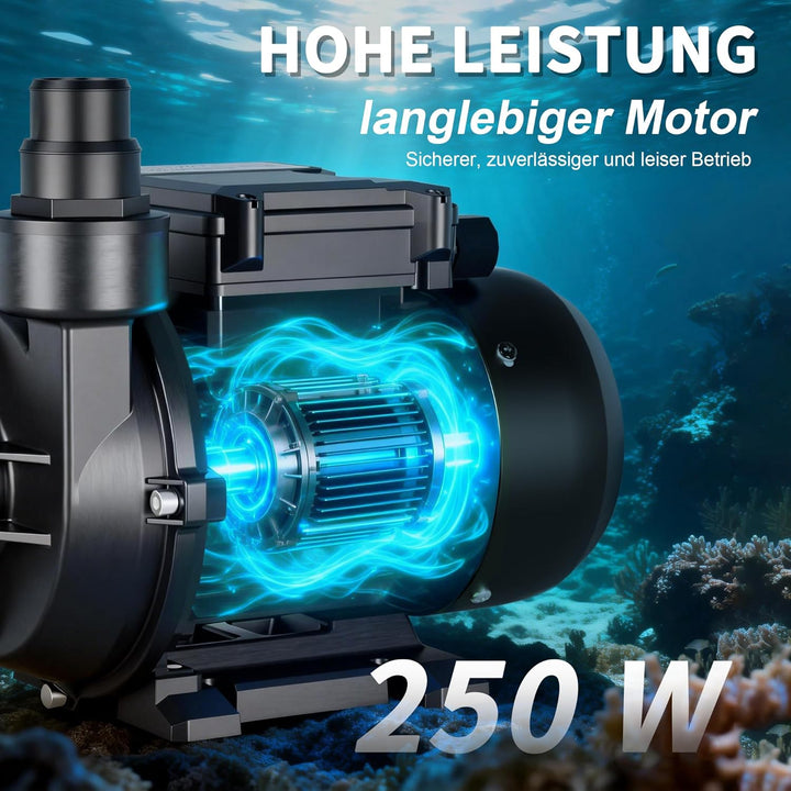 LANCHEZ Poolpumpe 250W, max. Fördermenge 9.000 l/h Pool filterpumpe, max. Förderhöhe 7.5 m, Schwimmb