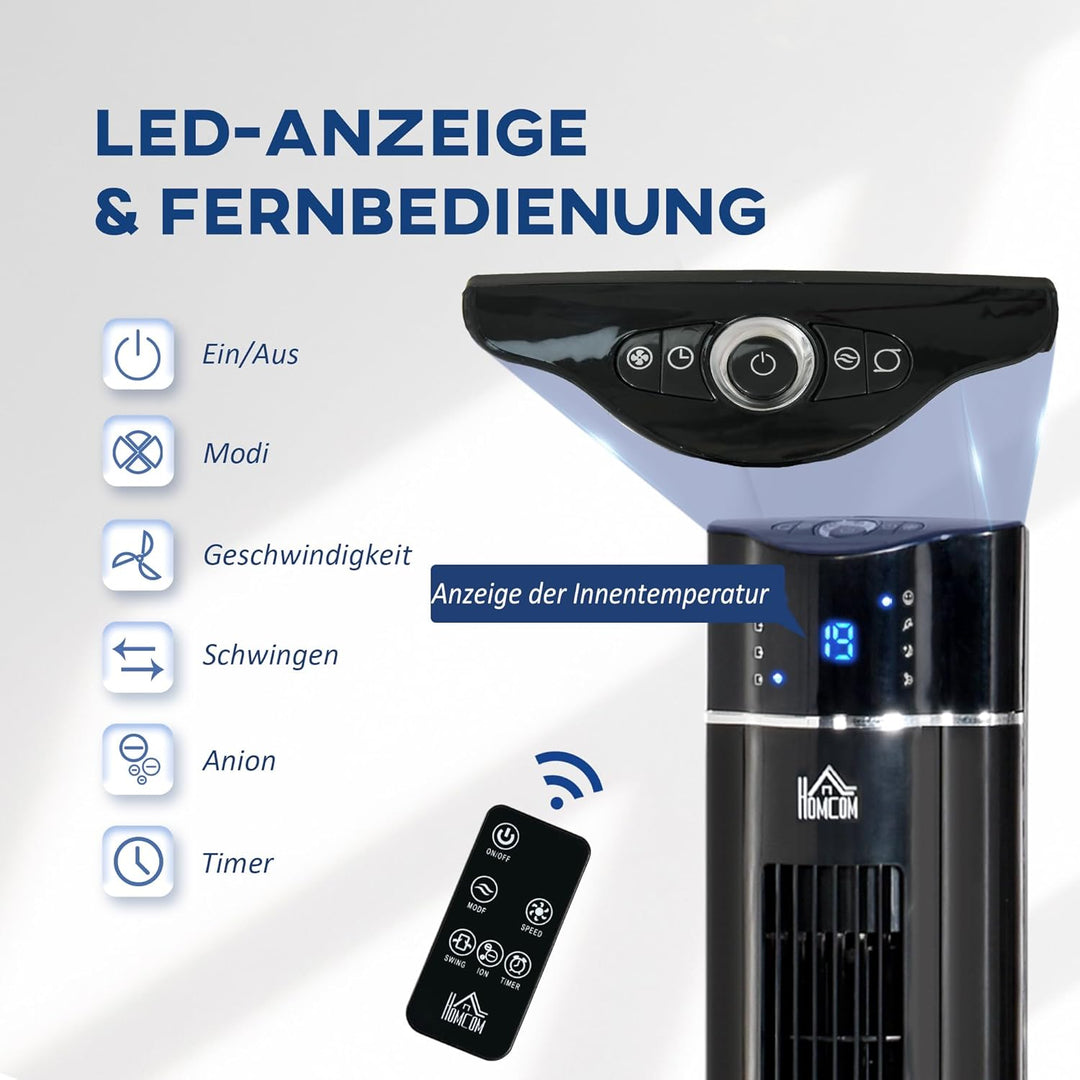 HOMCOM Turmventilator Leise mit Fernbedienung 106,8 cm Standventilator Oszillierend 60°, 3 Modi, 3 G