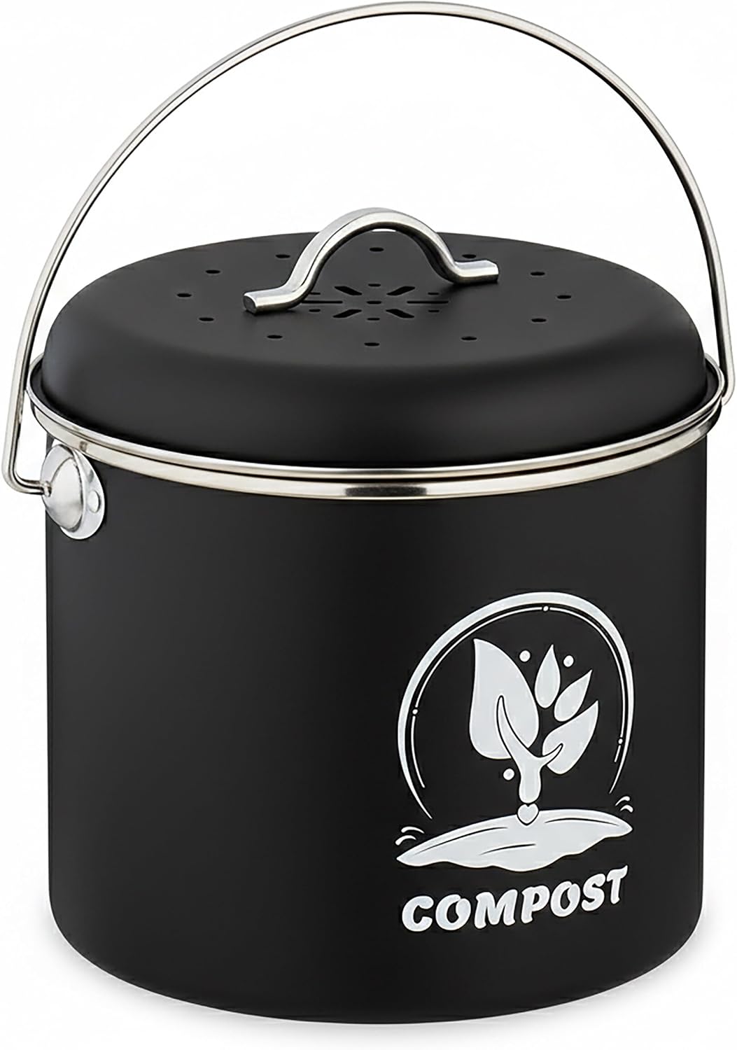 Relaxdays Komposteimer Küche, 3,5 Liter, 2 Aktivkohlefilter, mit Deckel, Henkel, Eisen, Biomüllbehäl