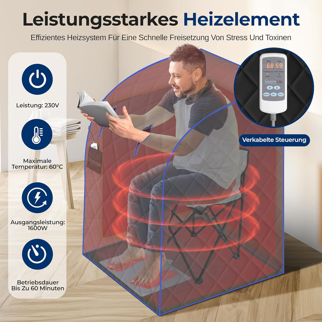 SereneLife Mini Sauna, Dampfsauna für Zuhause, Infrarot Sauna für Zuhause, Portable Sauna, Gartensau