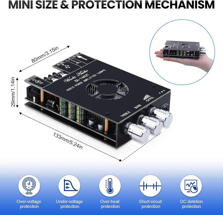 HiFi Verstärker mit Bluetooth ZK-1602T Mini Stereo-Audioverstärker 2.0 Kanal 160W+160W Stereo Mini v