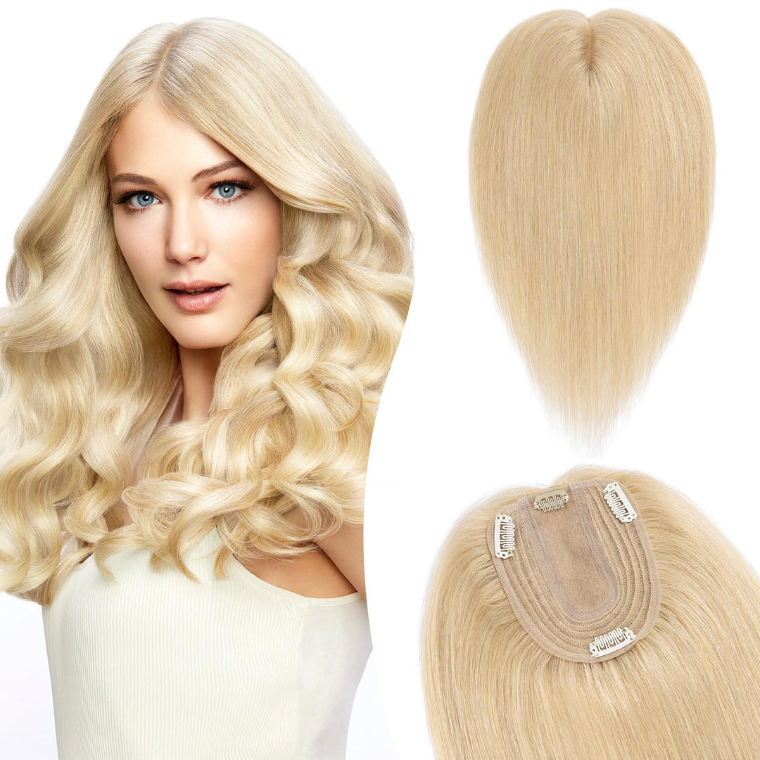 Silk-co Hair Topper Echthaar, 10x12cm Basis Toupet Damen, Haartopper Echthaar mit Remy Seide Basis,