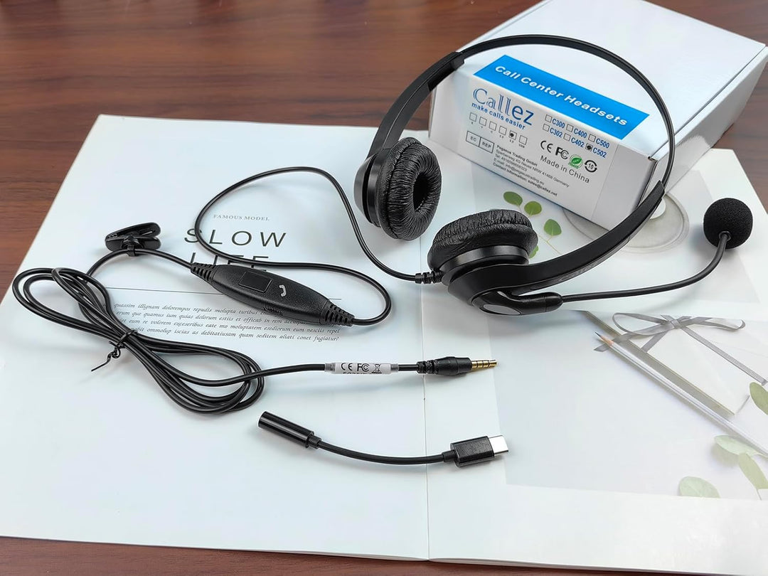 Callez Headset Handy Binaural mit Noise Cancelling Mikrofon, Smartphone Kopfhörer 3,5mm Klinke Für i