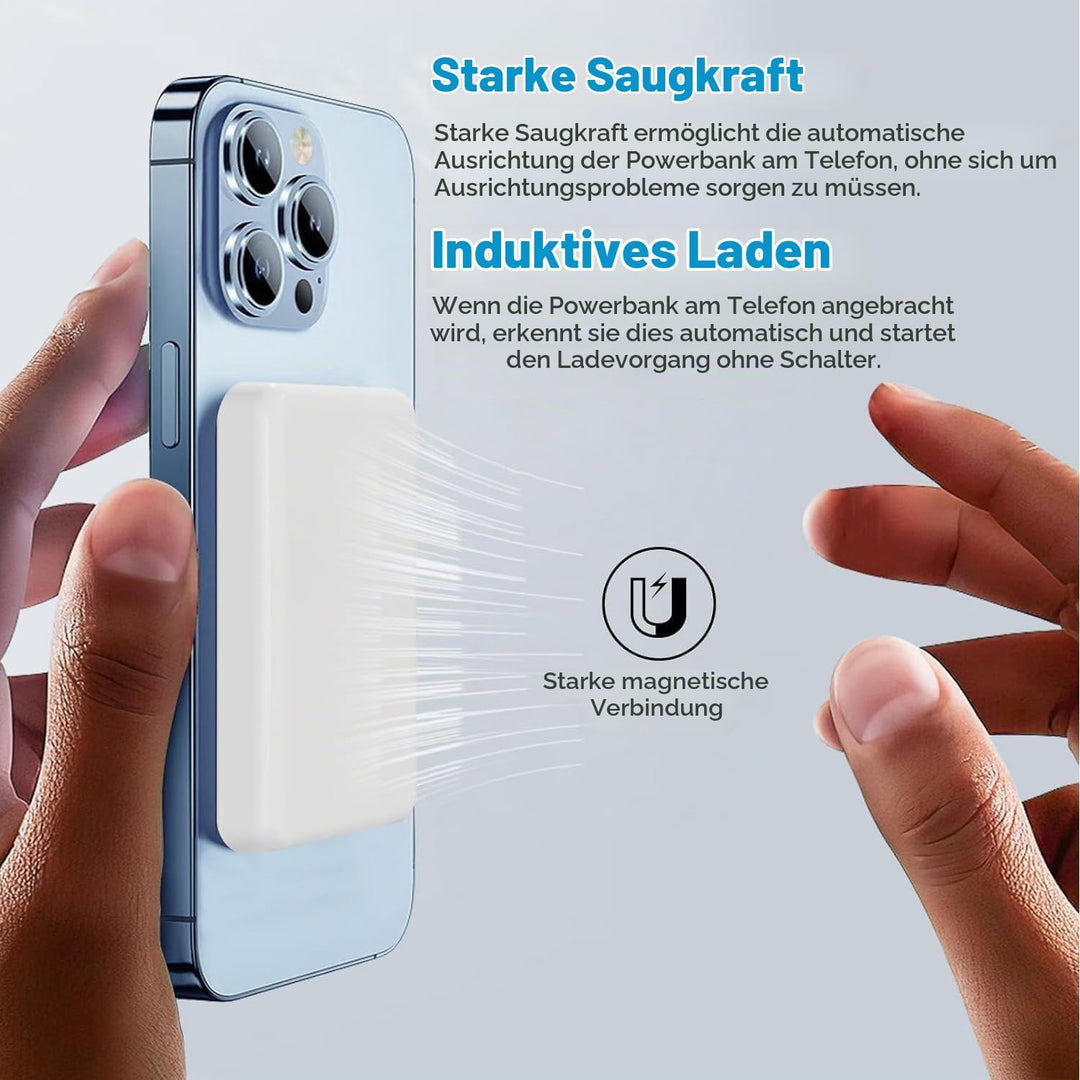 Powerbank für MagSafe, Magnetische Wireless Power Bank 10000mAh Schnellladefunktion Ladegerät, Kabel