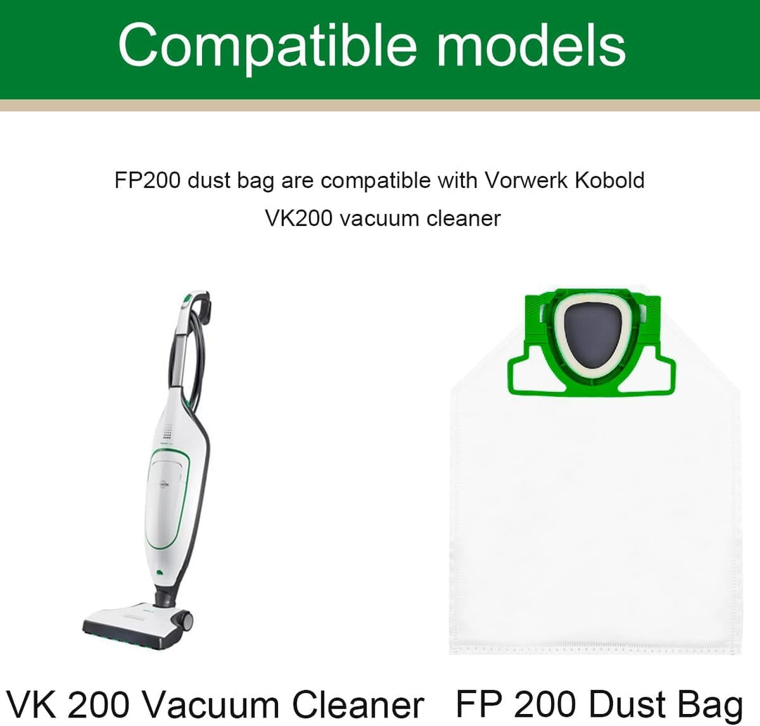 10 Stück Staubsaugerbeutel und 2 Fliter,für Vorwerk Kobold VK200 FP200 Filte,Premium Allergiker Geei
