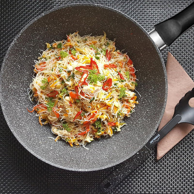 STONELINE Wok 30 cm, auch für öl- und fettfreies Braten, Wok Pfanne antihaft beschichtet mit echten