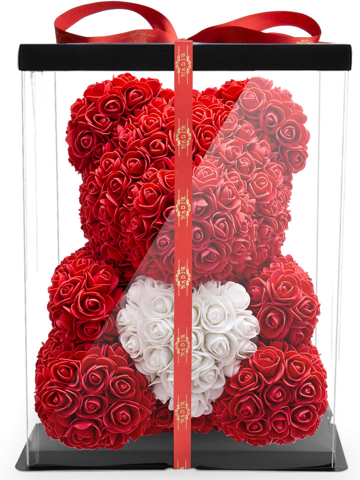 Rosen Bär Blumenbär mit Geschenkbox, Geburtstagsgeschenk für Frauen, Geschenk für Freundin zum Gebur