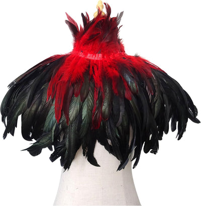 keland Schwarzer Gothic Victorian natürlicher Feder-Kap-Schal-Stola Poncho mit-Kragen Rot, Rot