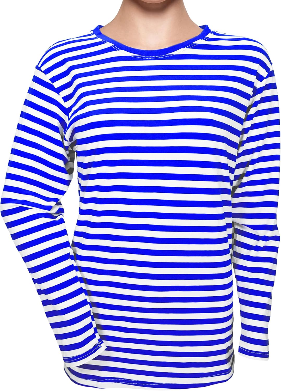 Ringelshirt Lang-Kurzarm Grösse XS bis 4XL, 95% BW Stretch, Karneval, Fasching, Blau-weiss