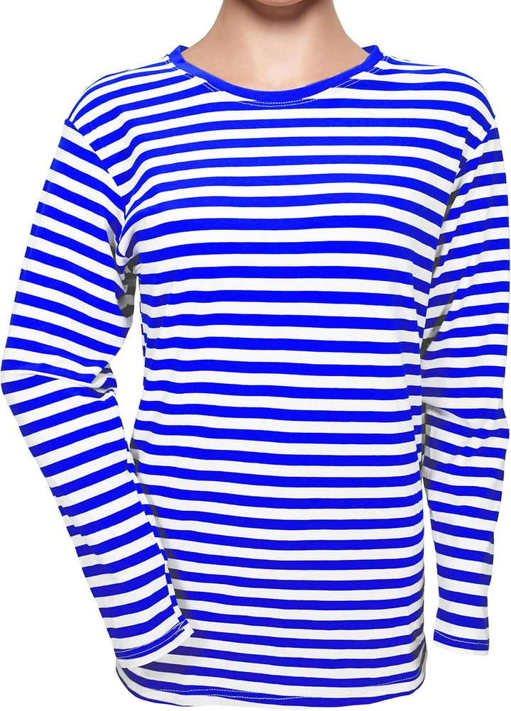 Ringelshirt Lang-Kurzarm Grösse XS bis 4XL, 95% BW Stretch, Karneval, Fasching, Blau-weiss