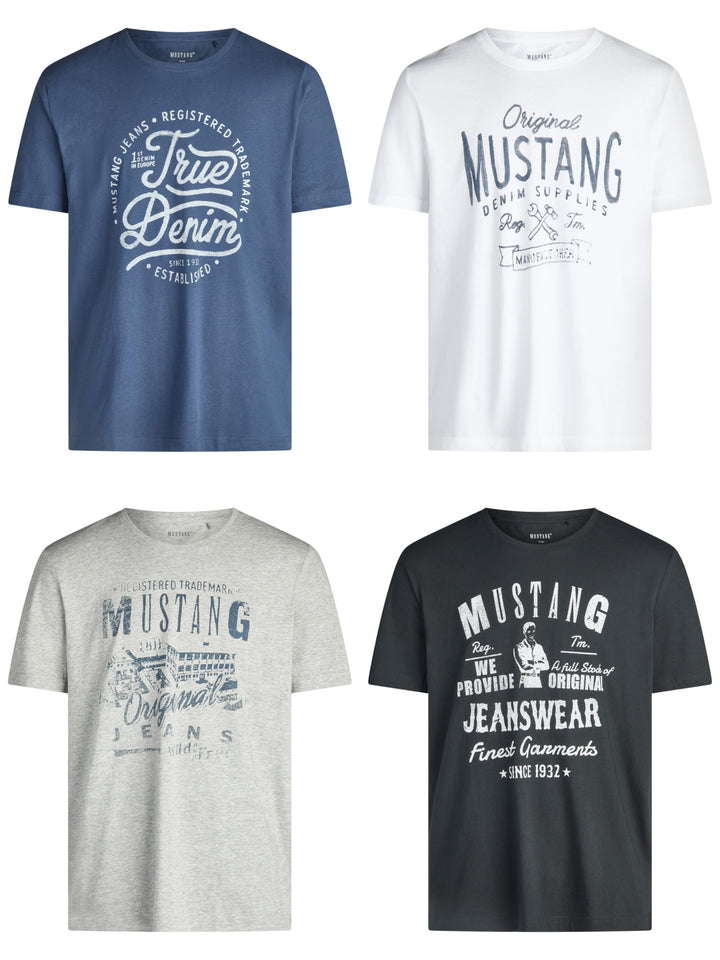 MUSTANG Herren T-Shirt 4er Pack Frontprint O-Neck Rundhalsausschnitt Kurzarm Regular Tee Shirt 100%
