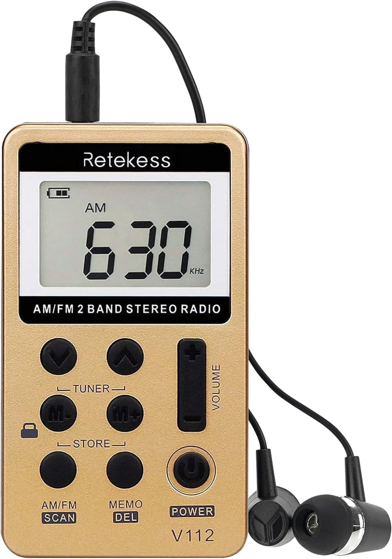 Retekess V112 Mini Radio Batteriebetrieben,Radio Klein mit Kopfhörer,FM AM,Schlaftimer,Wiederaufladb