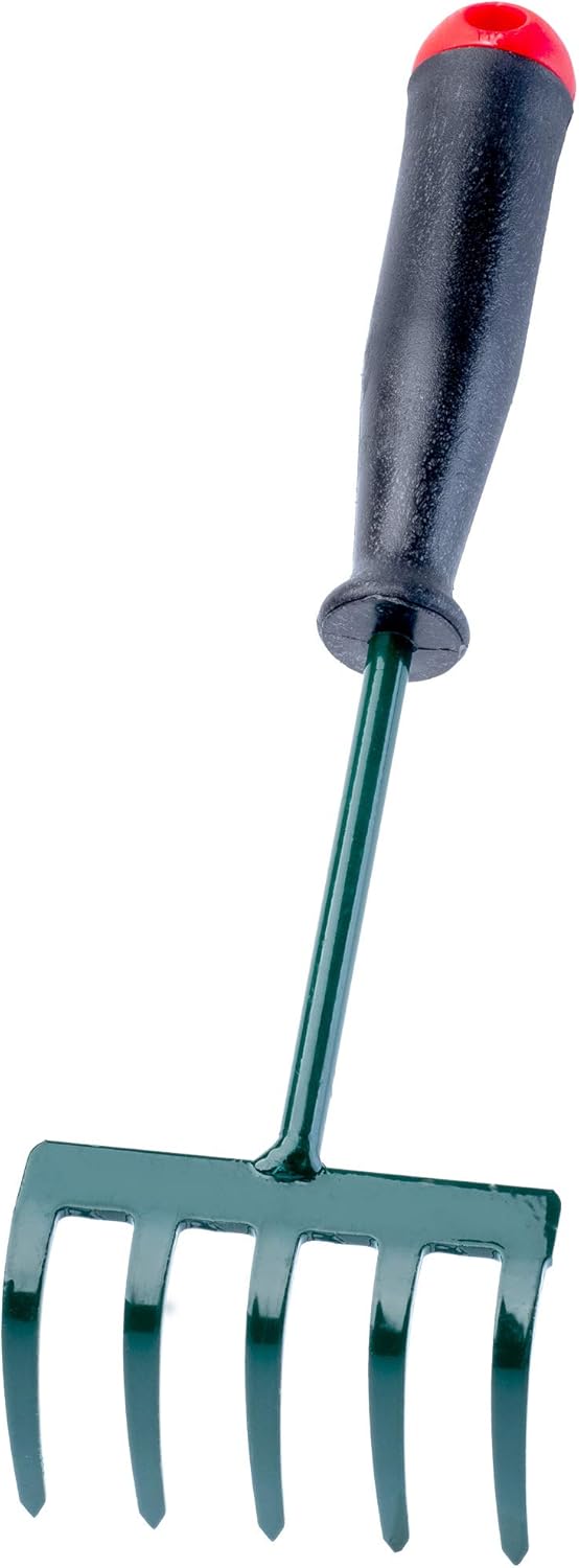 KADAX Rechen, kleine Harke mit Stiel, Laubbesen aus Metall, Laubrechen für Garten, Beet, Rasenrechen