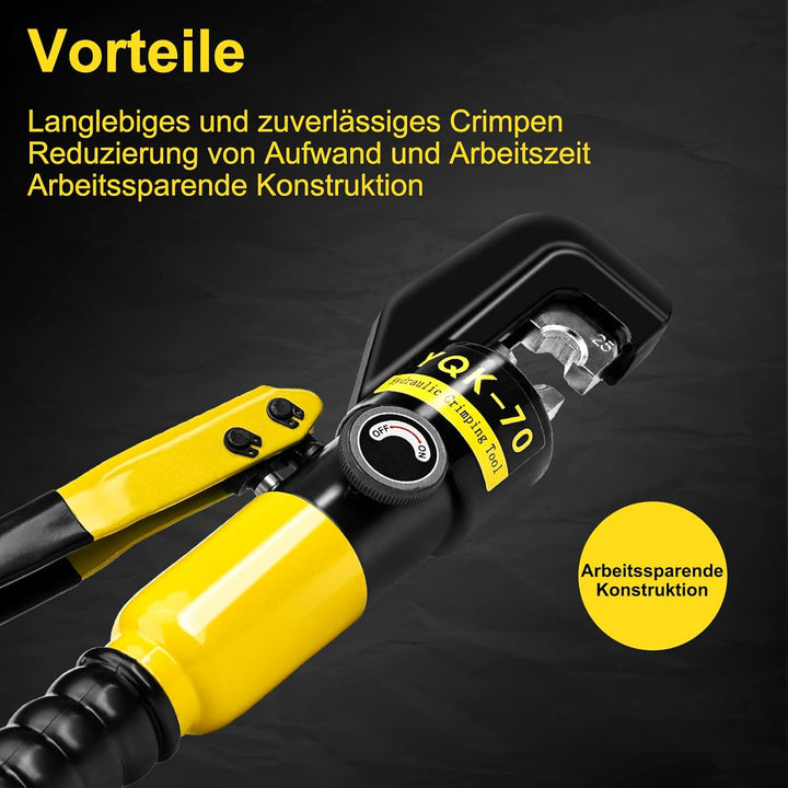 Brileine Hydraulische Crimpzange 4–70 mm² – Batteriekabelschuh Crimpzange mit 9 Crimpbacken für Kupf