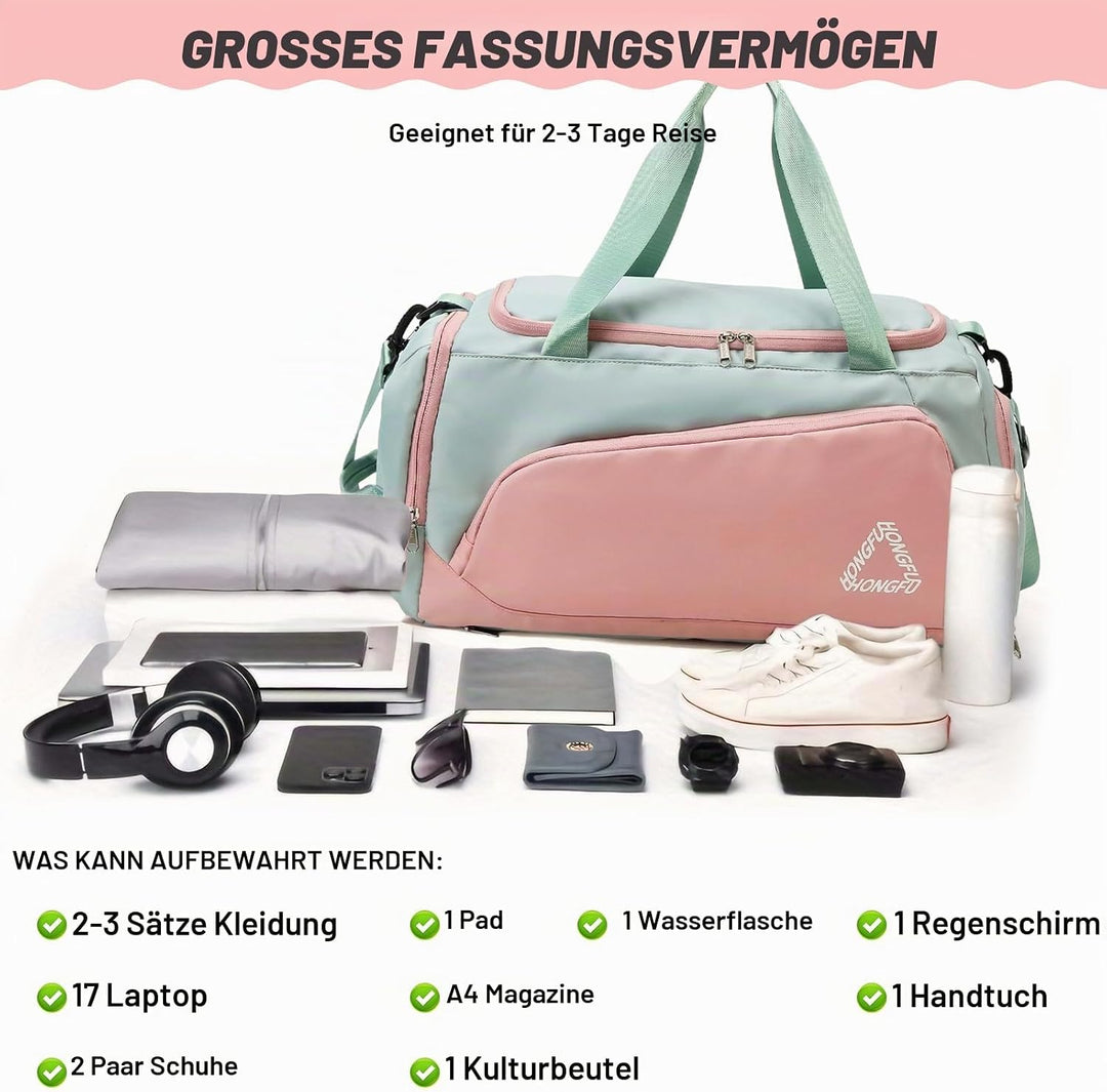 Sporttasche für Damen - Sporttasche Damen Gross Reisetasche Gross mit Schuhfach und Nassfach, Faltba
