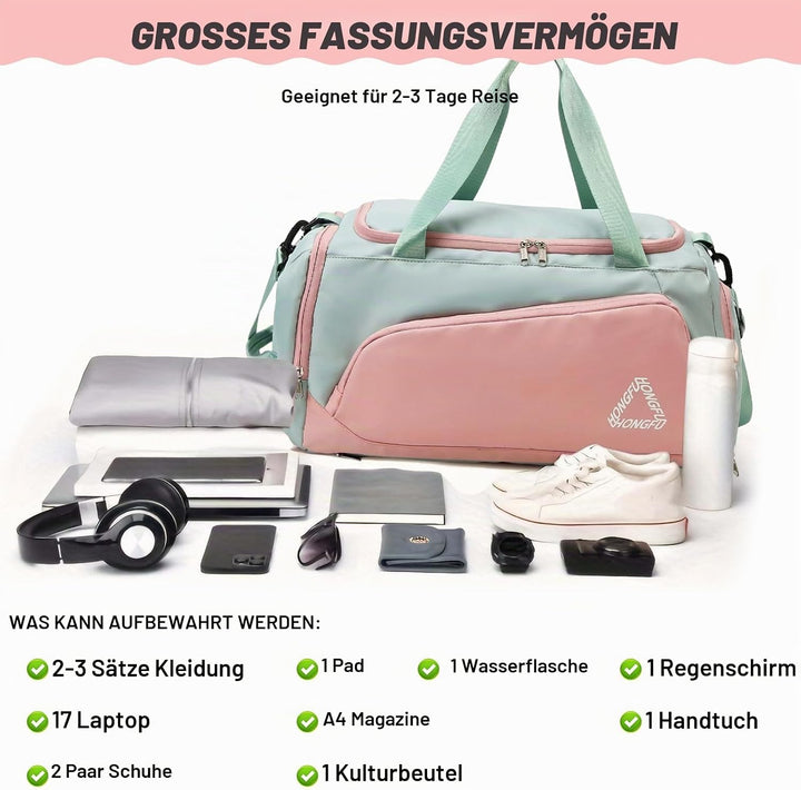 Sporttasche für Damen - Sporttasche Damen Gross Reisetasche Gross mit Schuhfach und Nassfach, Faltba