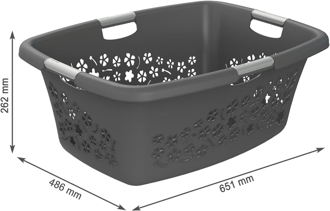 Rotho 3er-Set Wäschekorb Flowers 50l, Kunststoff (PP) BPA-frei, anthrazit, 3x50l, (65,1 x 49 x 26,2