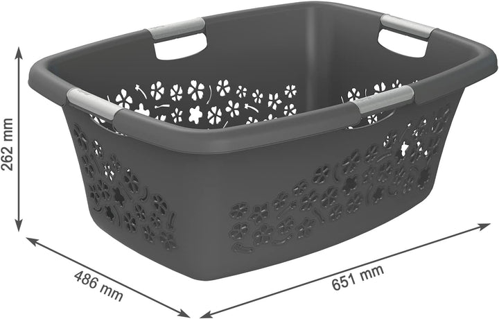 Rotho 3er-Set Wäschekorb Flowers 50l, Kunststoff (PP) BPA-frei, anthrazit, 3x50l, (65,1 x 49 x 26,2