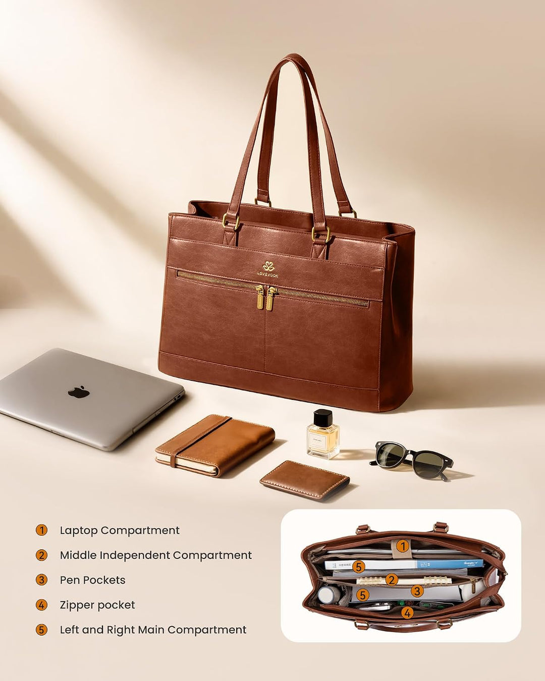 LOVEVOOK Handtasche Damen Gross, 17,3 Zoll Laptoptasche Elegant Arbeitstasche Aktentasche, Leicht Sh