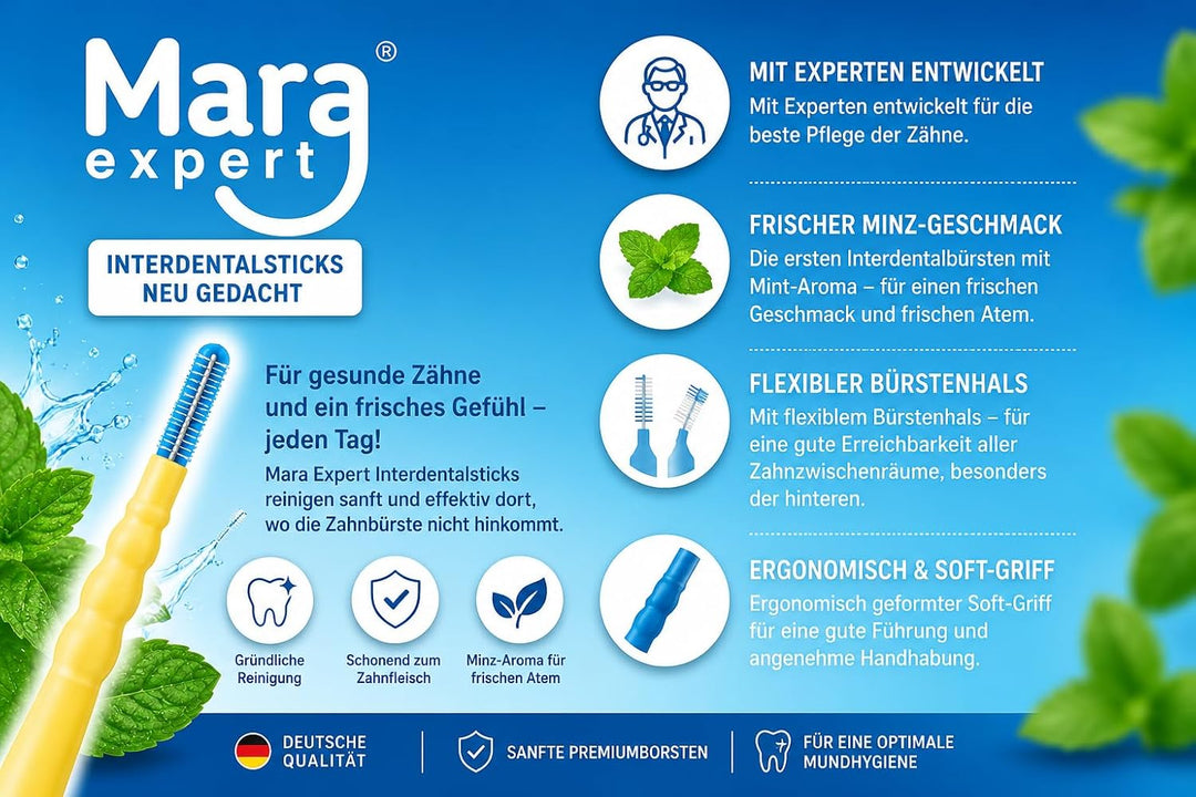 Interdentalbürsten 0,7 mm von MARA EXPERT | ISO 4 mittel breit | 6 x 32 Interdentalbürsten Gelb | Id