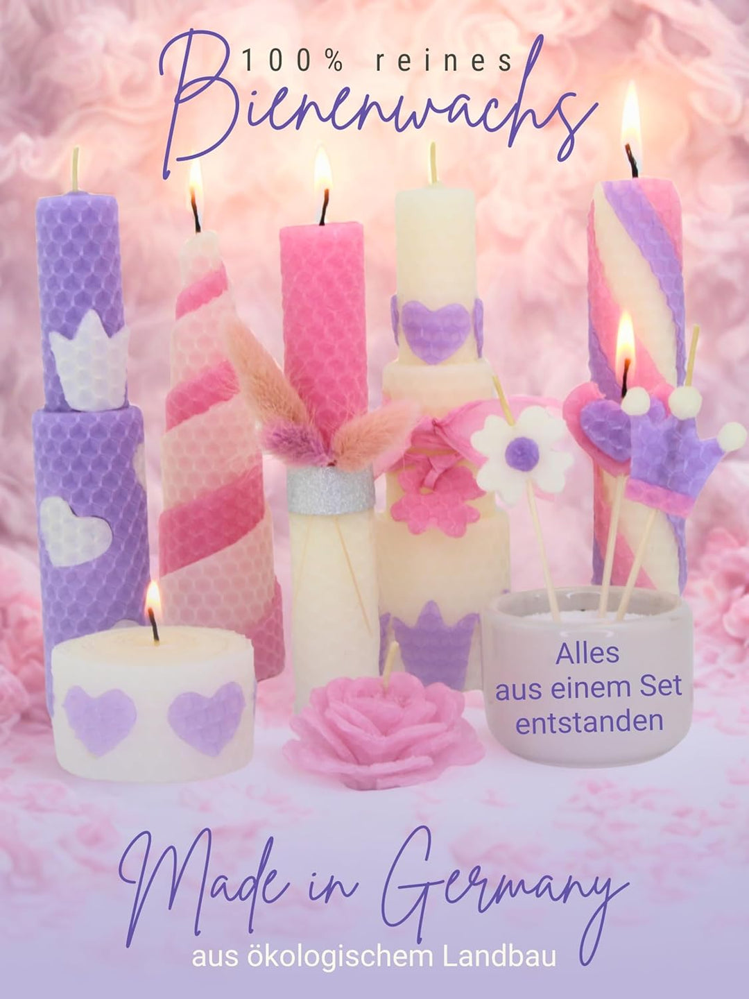 Bienenwachs Kerzen selber machen Set für 10 Bienenwachskerzen, DIY Bastelset bunt für Kinder & Erwac