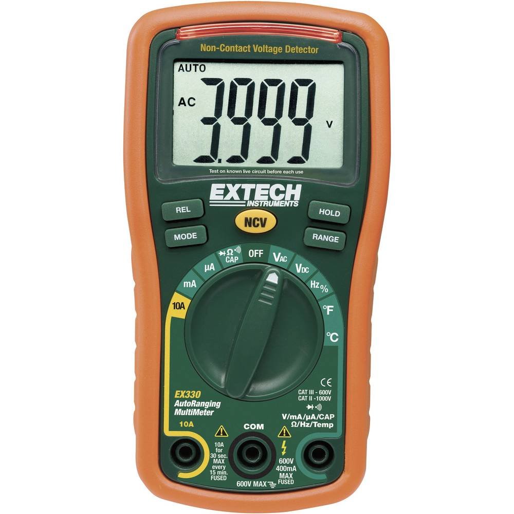 EXTECH EX330 Mini-Multimeter mit 12 Funktionen inklusive berührungslosem Spannungsprüfer