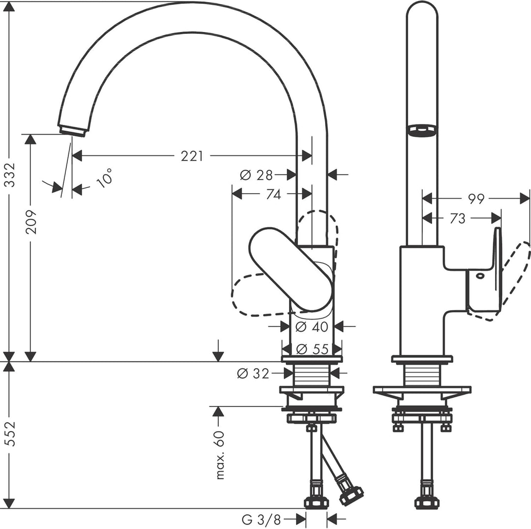 hansgrohe Küchenarmatur Vernis Blend M35, Wasserhahn Küche mit Auslauf Höhe 260 mm, 1 Strahlart, Mat