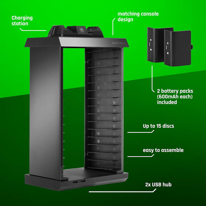 snakebyte Xbox One CHARGE:TOWER PRO - Games Tower mit Ladestationen für 2 Xbox One 4 Controller, 2 U
