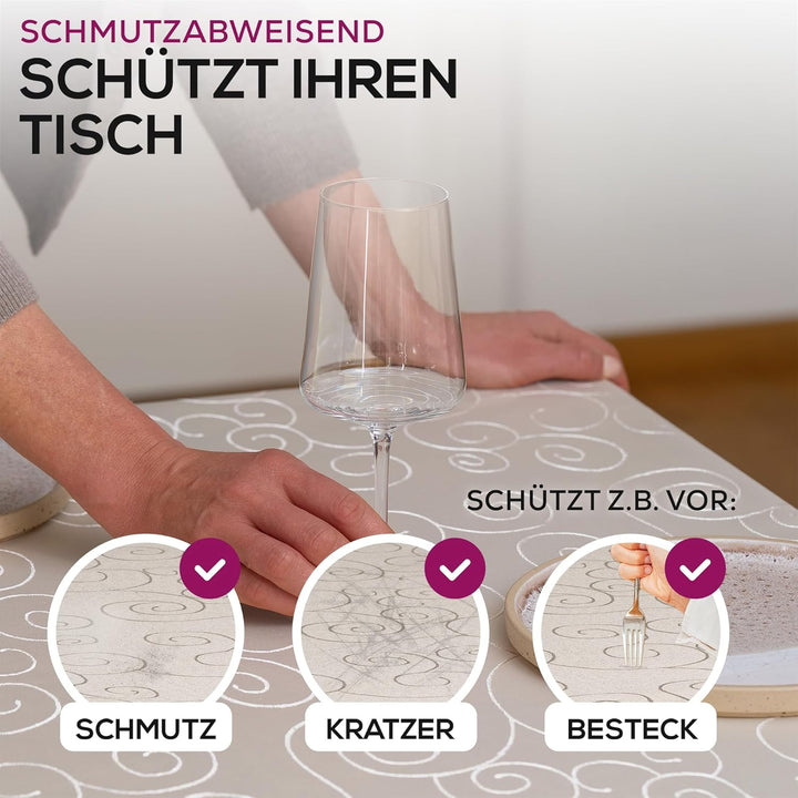 BEAUTEX Tischdecke Damast Ornamente - Bügelfreies Tischtuch - Fleckabweisende, Pflegeleichte Tischwä