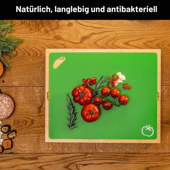 Axer Grosses Bambus-Schneidebrett-Set mit Flexibler Spülmaschinenfester Farbiger Kunststoff-Schneide