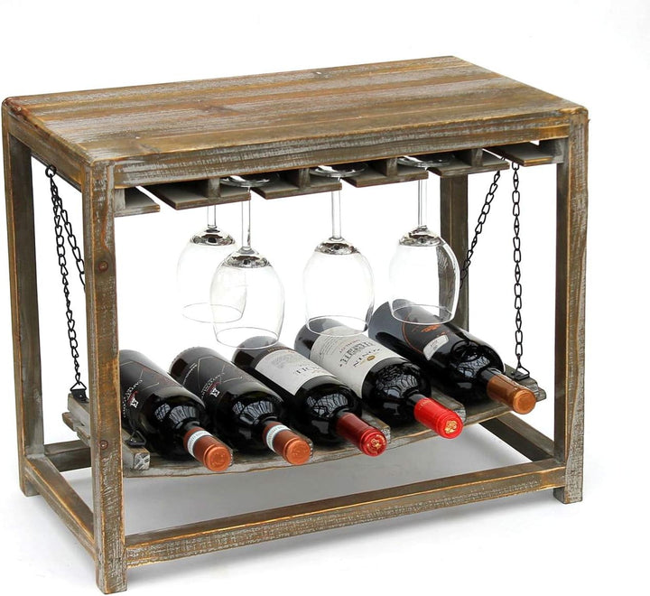 DanDiBo Weinregal Holz Braun mit Ablage 47 cm Flaschenregal mit Glashalter 9202-R Flaschenhalter Wei