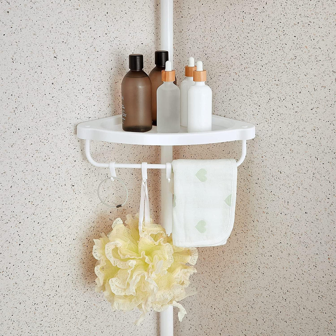 SONGMICS 85-305 cm Duschregal für Badezimmer mit Teleskoprohren und 4 Ablagen BCB001A Weiss/Flyaway