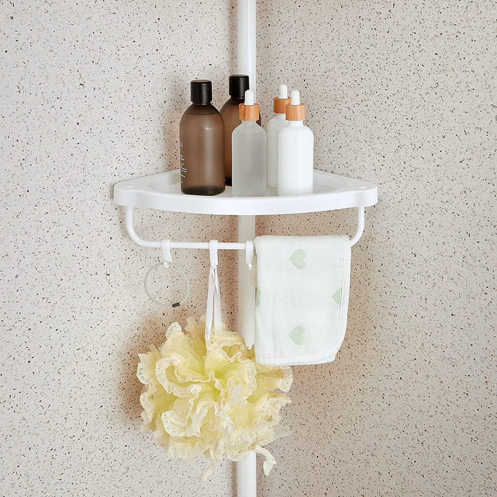 SONGMICS 85-305 cm Duschregal für Badezimmer mit Teleskoprohren und 4 Ablagen BCB001A Weiss/Flyaway