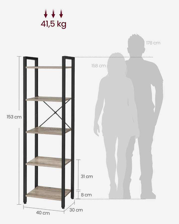 VASAGLE Regal, Bücherregal, Standregal, Aufbewahrungsregal mit 5 Ebenen, Industrie-Design, für Wohnz