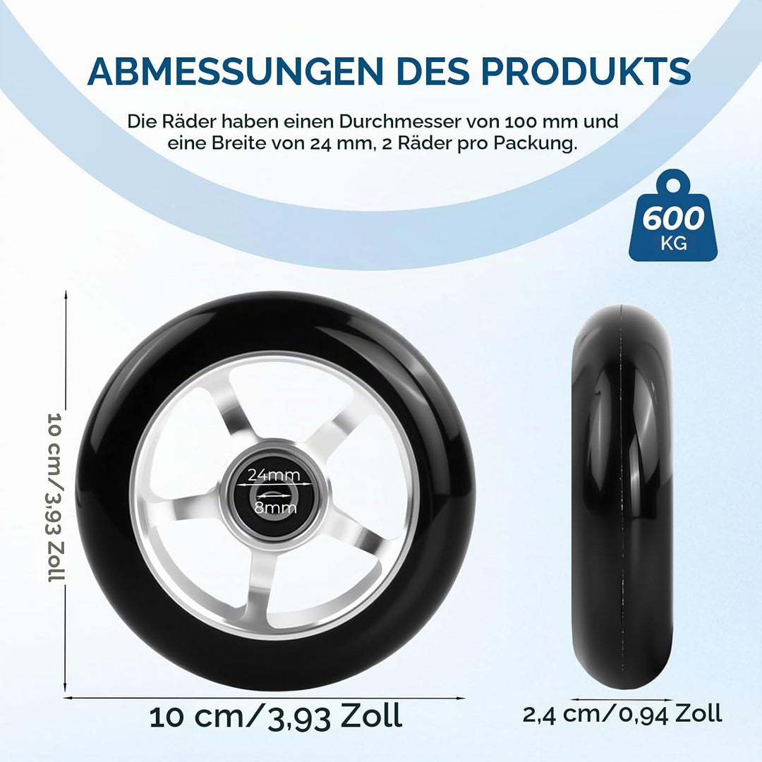 2 Stück Stunt Scooter Rollen 100 x 24mm, Scooter Ersatzräder Räder, Stunt Scooter Reifen, Roller Rei