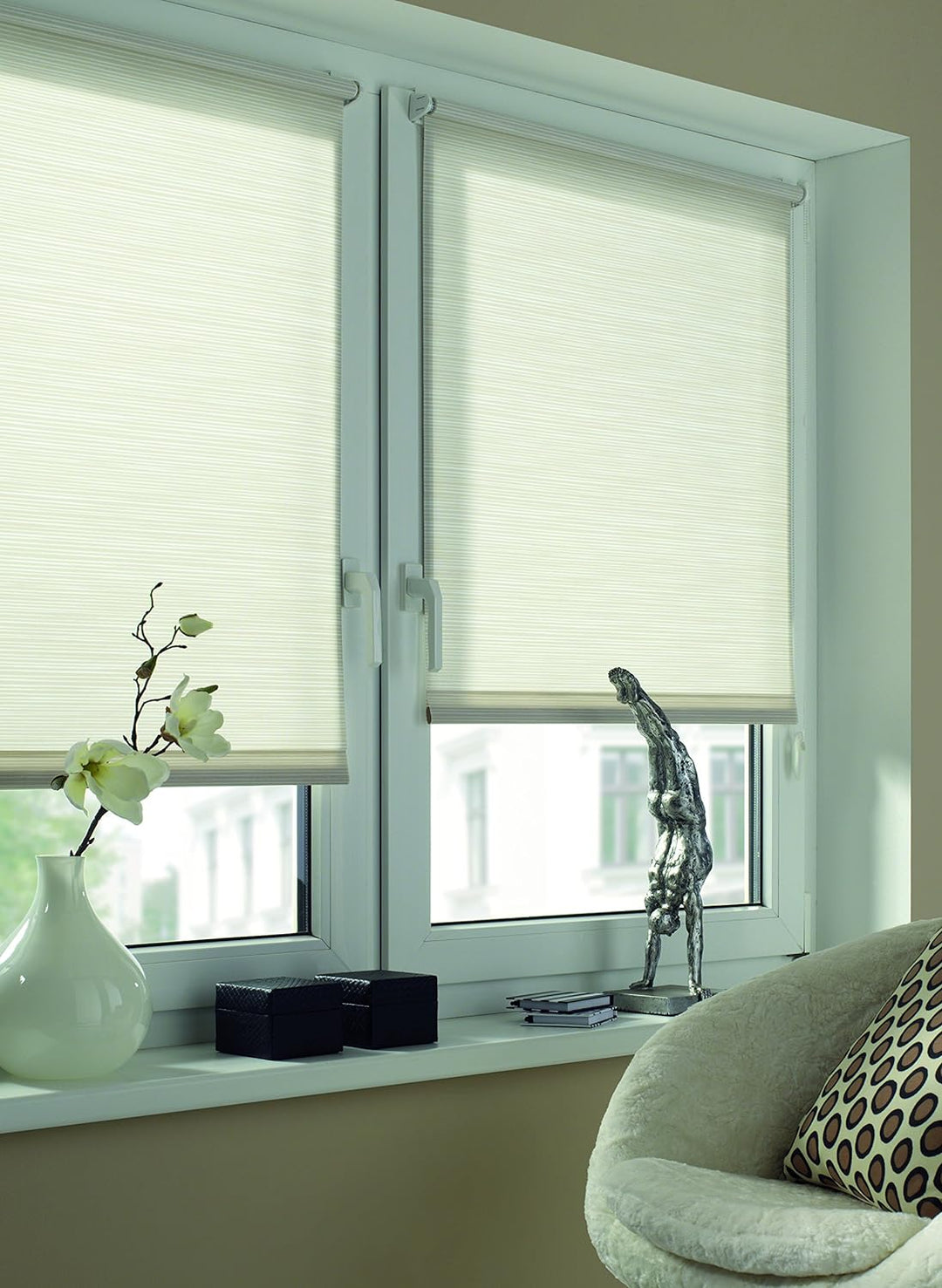 GARDINIA EASYFIX Rollo Dekor 103 Streifen weiss/beige 100 x 150 cm Streifen Weiss/Beige 100x150, Str
