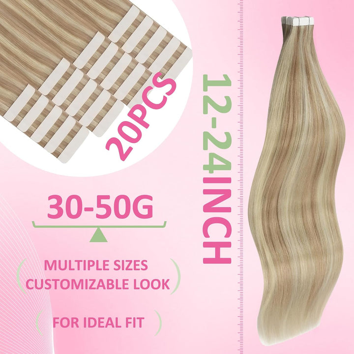 YoungSee Tape in Extensions Echthaar Blond 35cm Tape Extensions Aschblond mit Platinblond Tape Echth
