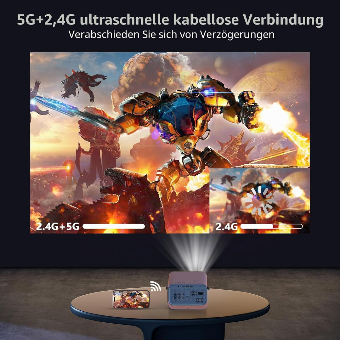 Smart Mini Beamer Android 11, Unterstützt 4K 1080P, Beamer Klein Projektor Tragbarer mit WiFi 6 und
