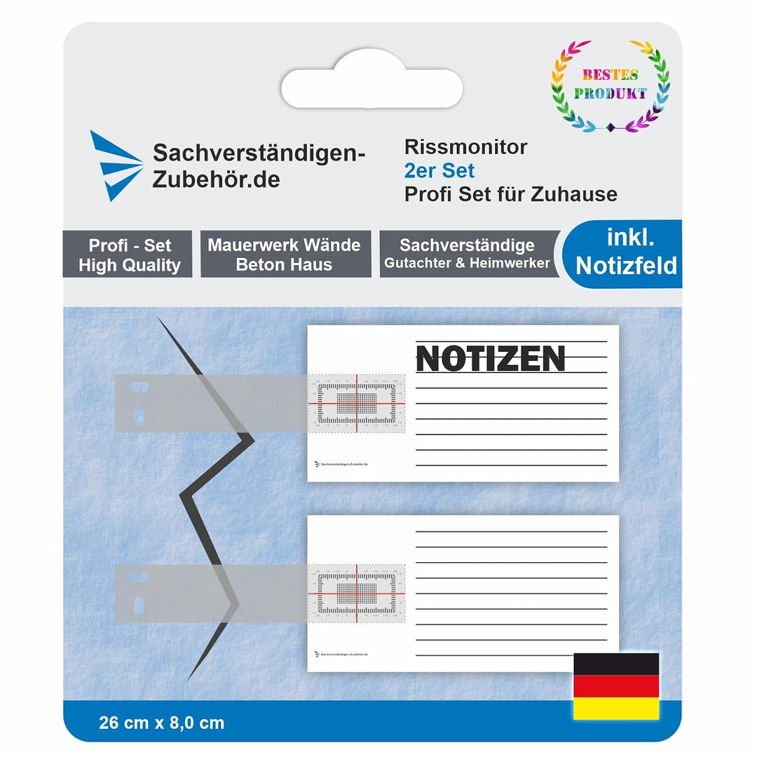 Sachverständigen-Zubehör® Rissmonitor als [Profi Messgerät] 2er Set | transparente Messlehre | Spalt