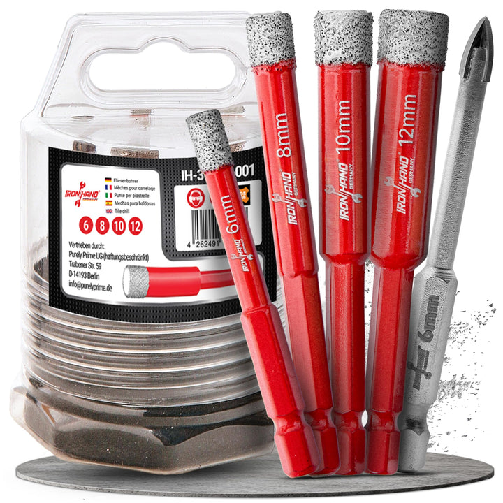 4er Fliesenbohrer Set - 6mm, 8mm, 10mm, 12mm - Lochsäge, Bohrer für Fliesen, Granit, Porzellan, Marm