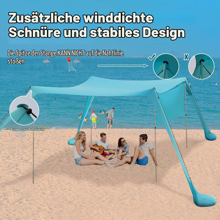 Strandzelt Sonnenschutz Strand zelte strandmuschel Muschel UPF50+ mit Sandschaufel, Erdnägeln und St