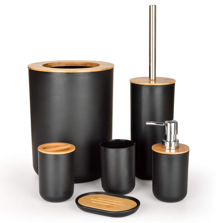 Badezimmer-Zubehör-Set aus Bambus, Waschraum-Zubehör-Set, Lotion-Flaschen, Zahnbürstenhalter, Zahnbe