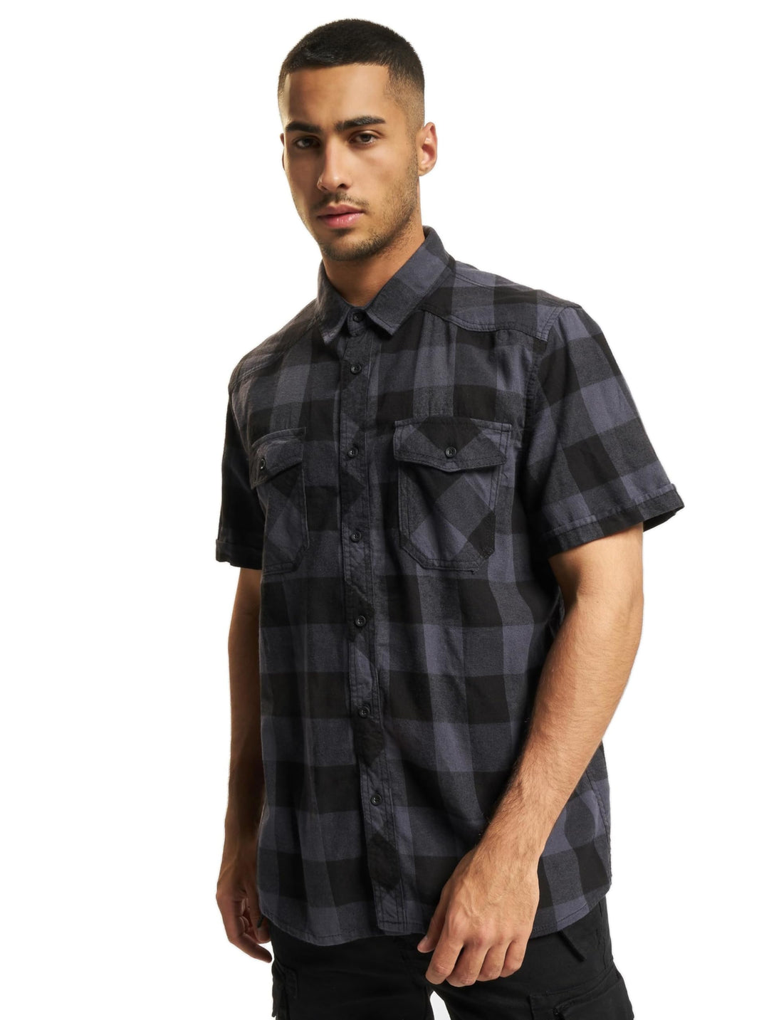 Brandit Check Shirt Herren Kurzarm Single Hemd S Grau-schwarz, Single Hemd S Grau-schwarz